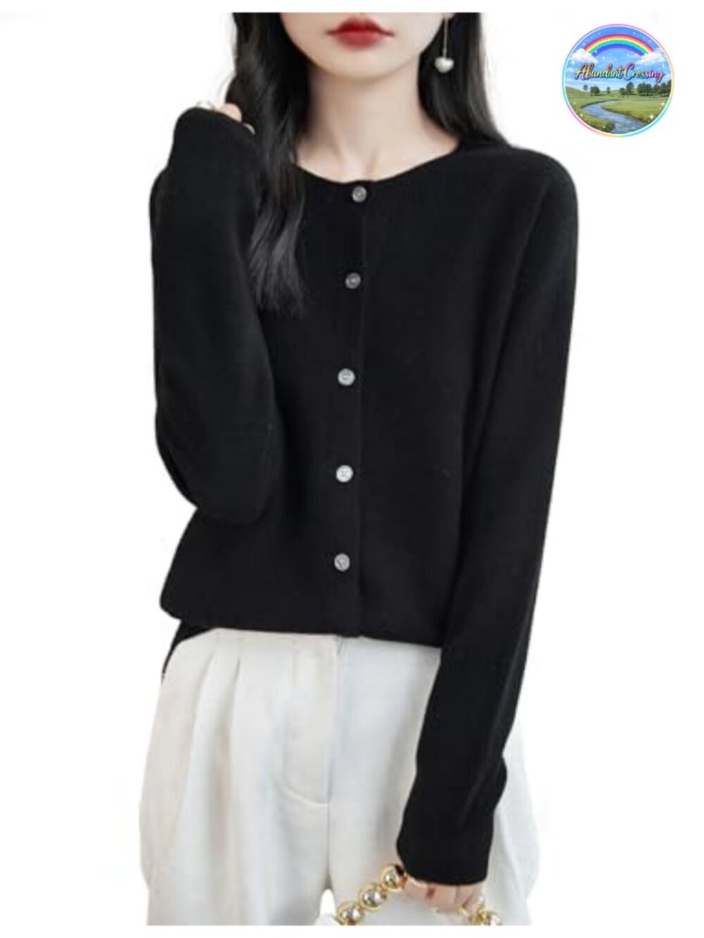 Women's 100% Merino Wool Seamless Knit Crewneck Cardigan Long Sleeve